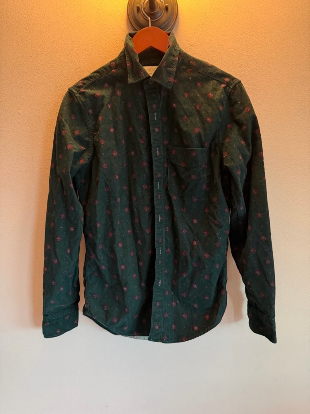 American Eagle Outfitters Dark Green Floral Button-Down Shirt